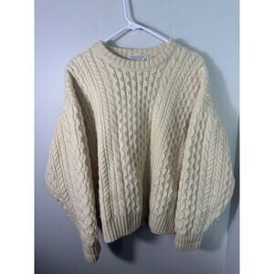 Highland Home Industries Wool Cable Knit Sweater Chunky Fisherman Size Large